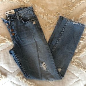 Rigid distressed denim, ankle-length Ref jeans